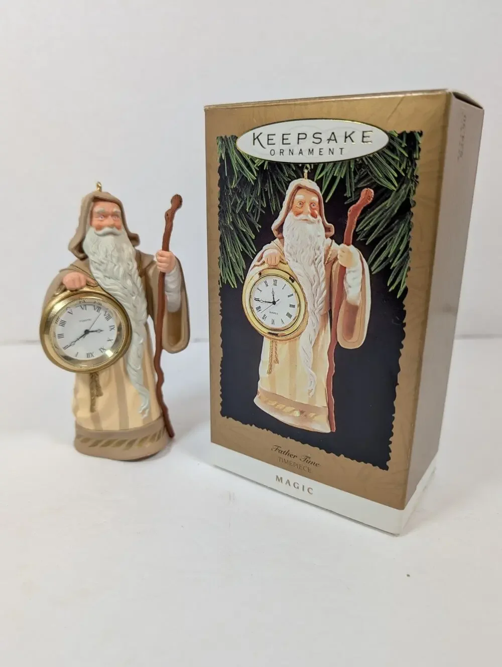 1996 Hallmark Father Time w/ Clock Keepsake Ornament IOB MIB